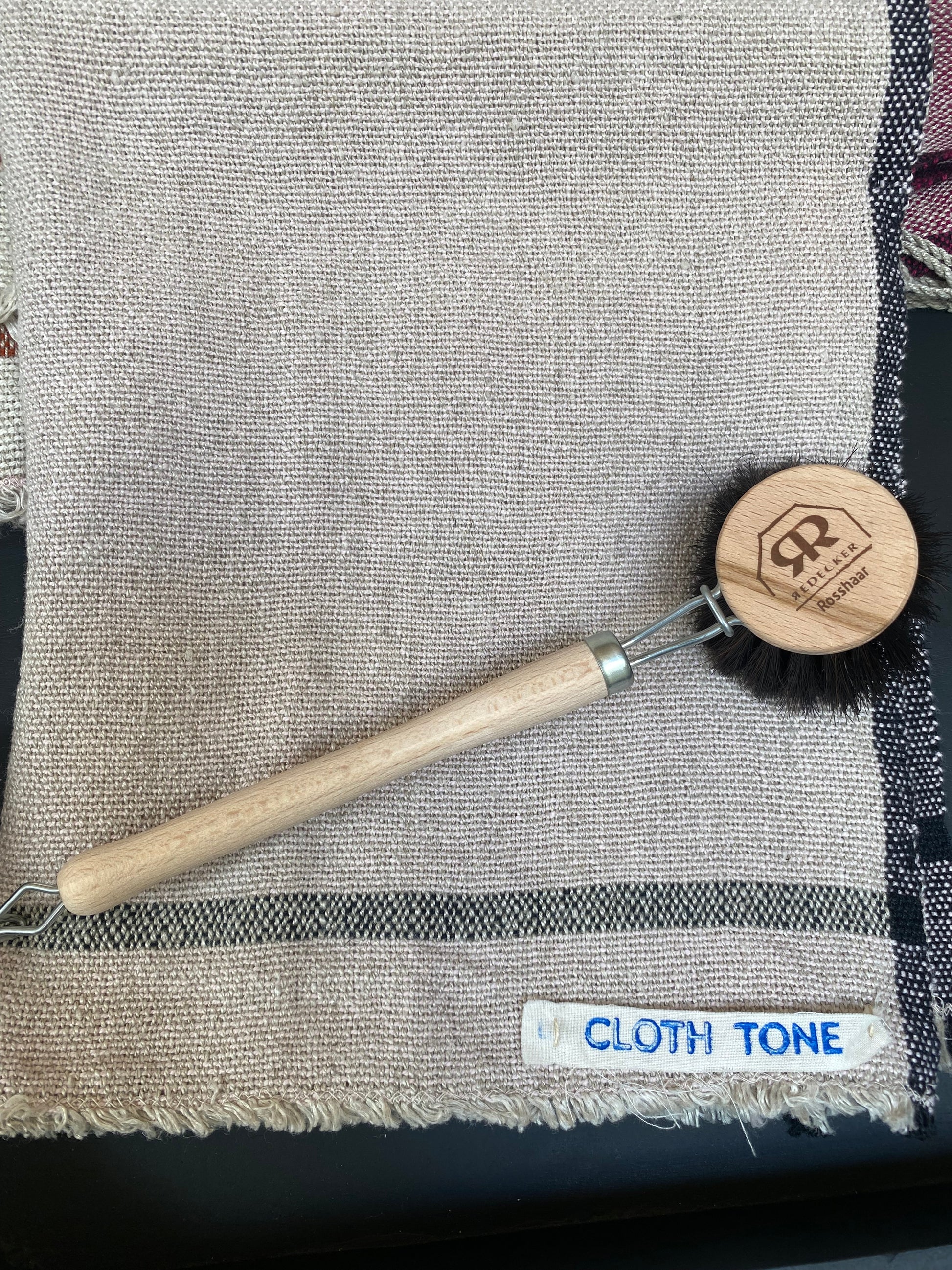 Cloth Tone - Handwoven | Organic Linen & Cotton Hand Towel | Blush & Black 2