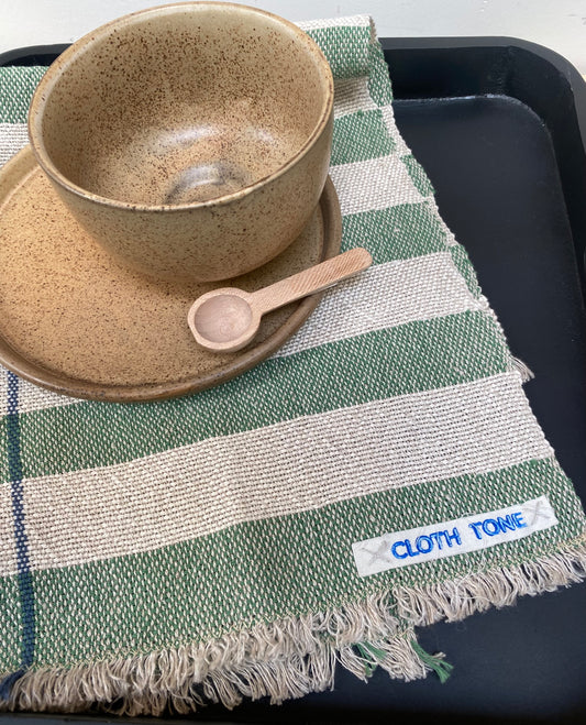 Cloth Tone - Handwoven | Organic Linen & Cotton Hand Towel | Green Stripes 1