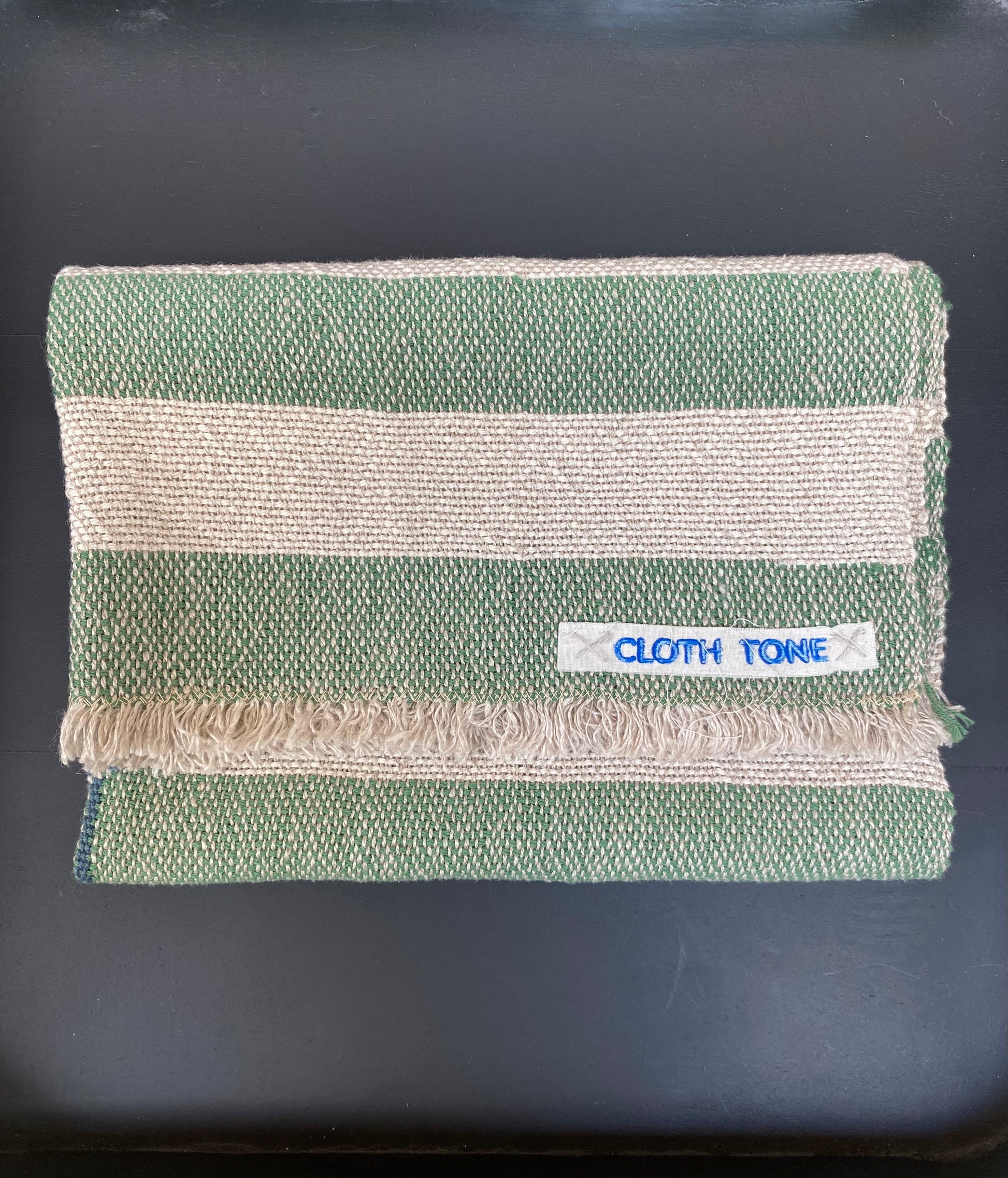 Cloth Tone - Handwoven | Organic Linen & Cotton Hand Towel | Green Stripes 2