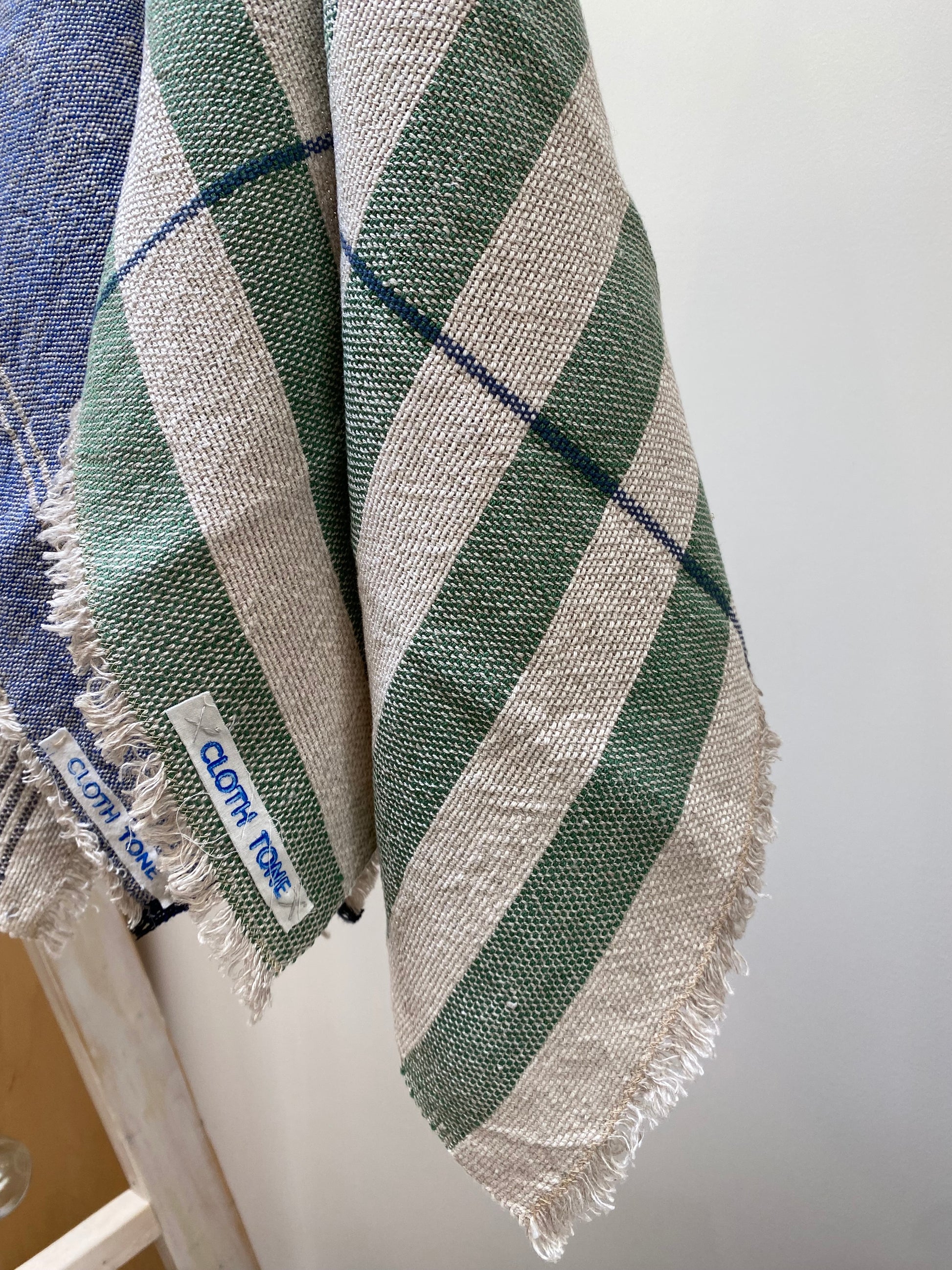 Cloth Tone - Handwoven | Organic Linen & Cotton Hand Towel | Green Stripes 4