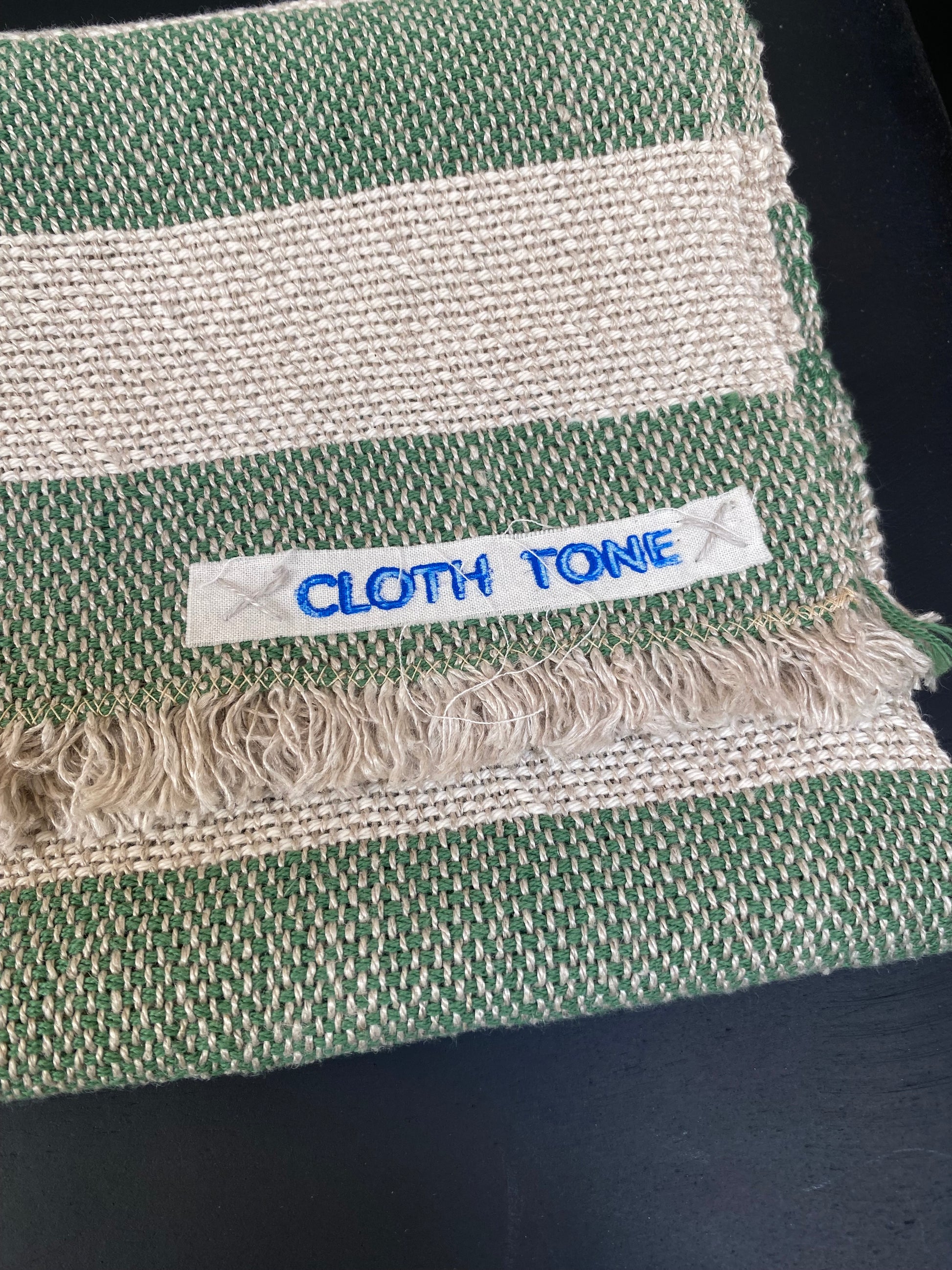 Cloth Tone - Handwoven | Organic Linen & Cotton Hand Towel | Green Stripes 5
