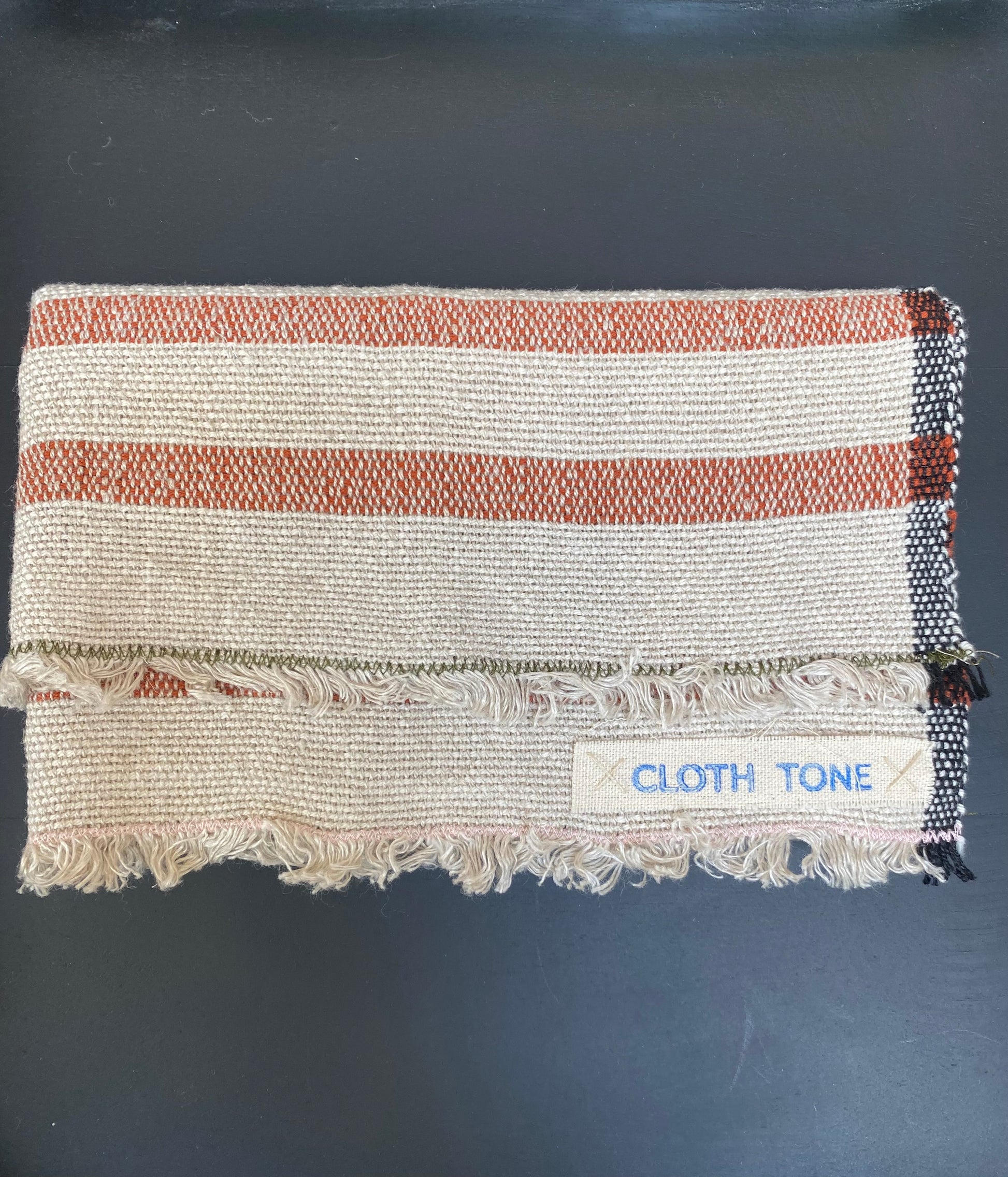 Cloth Tone - Handwoven | Organic Linen & Cotton Hand Towel | Pumpkin & Natural 2