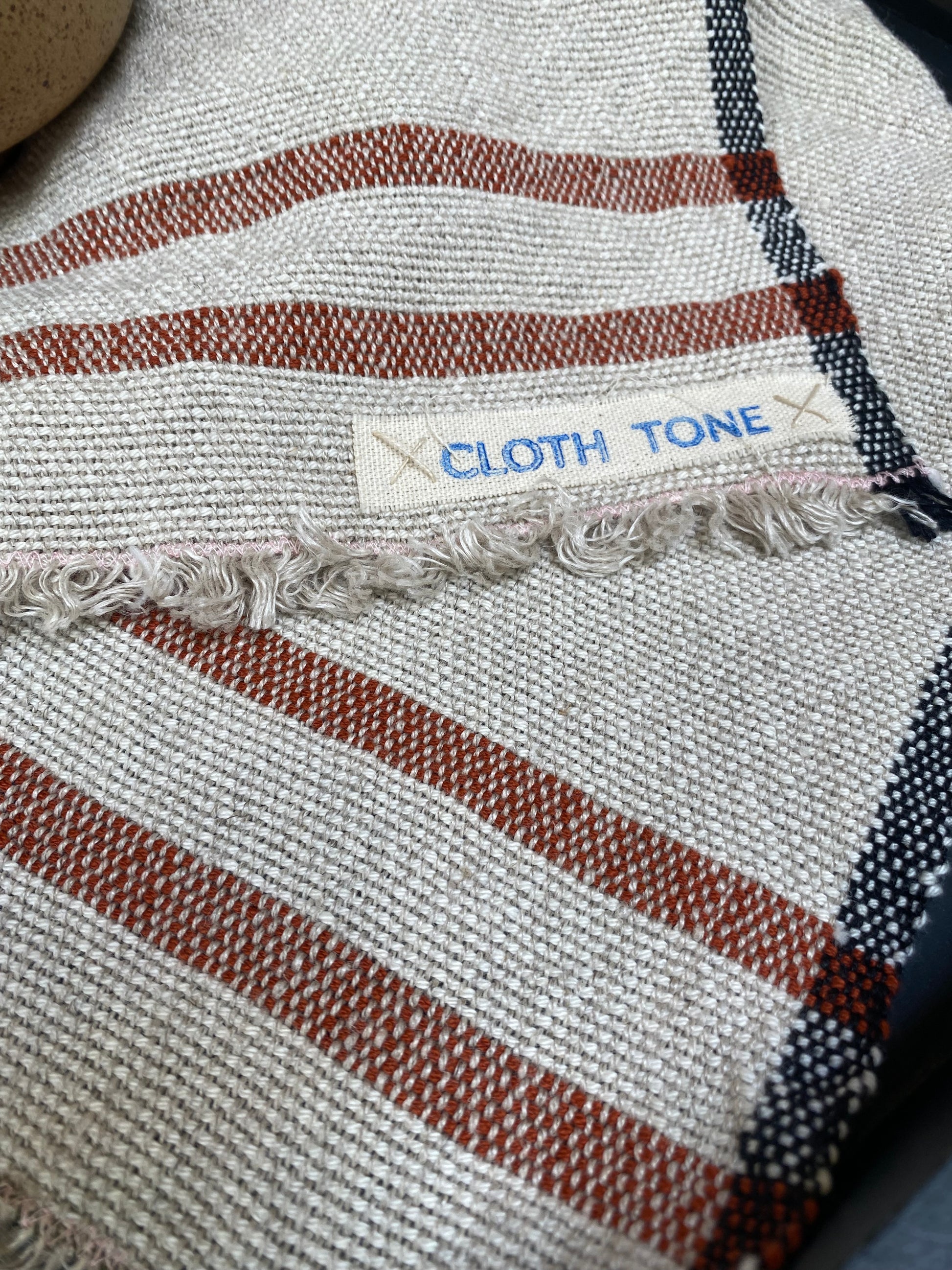 Cloth Tone - Handwoven | Organic Linen & Cotton Hand Towel | Pumpkin & Natural 3