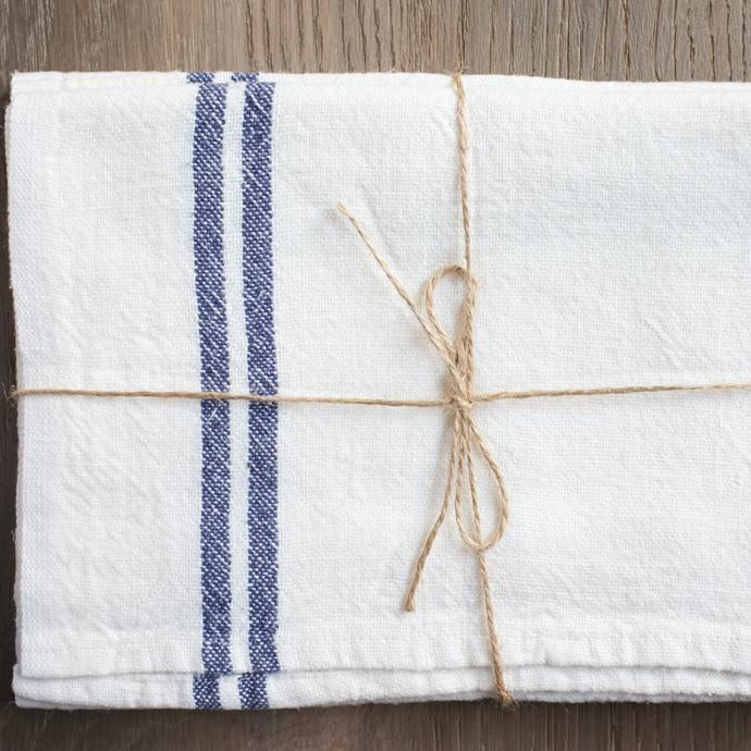 Vintage Linen Ivory/Navy Tea Towel