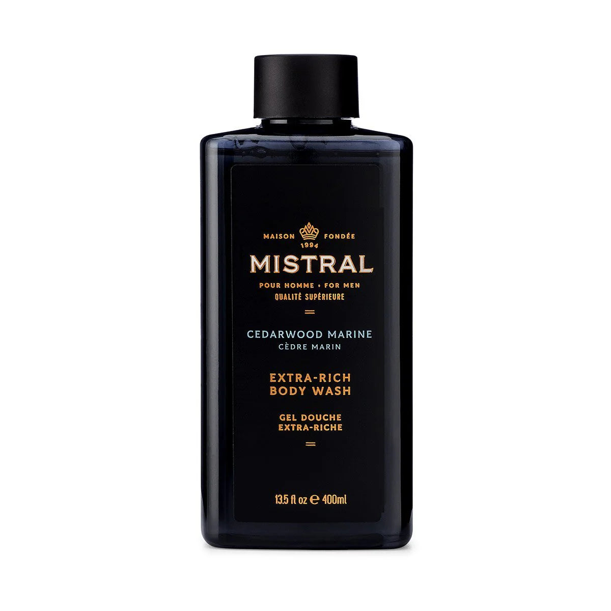 Mistral extra-rich body wash bottle on a white background