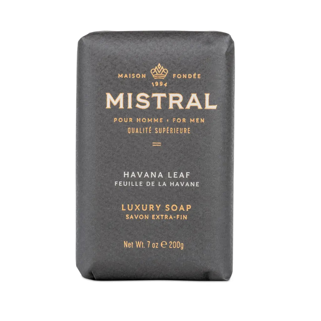 Mistral paper wrapped bar soap, with Havana Leaf scent