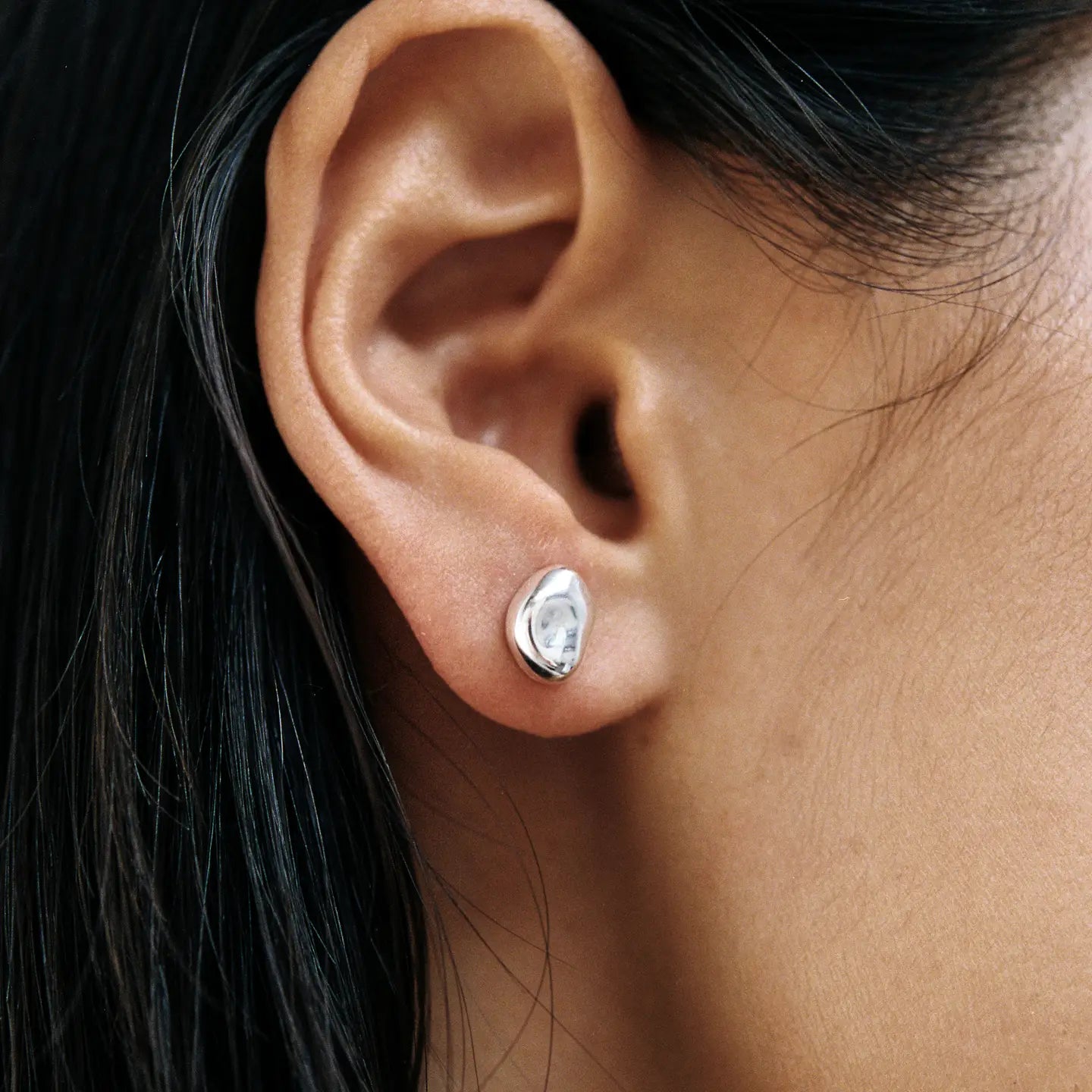 Bean Stud Earrings | Sterling Silver