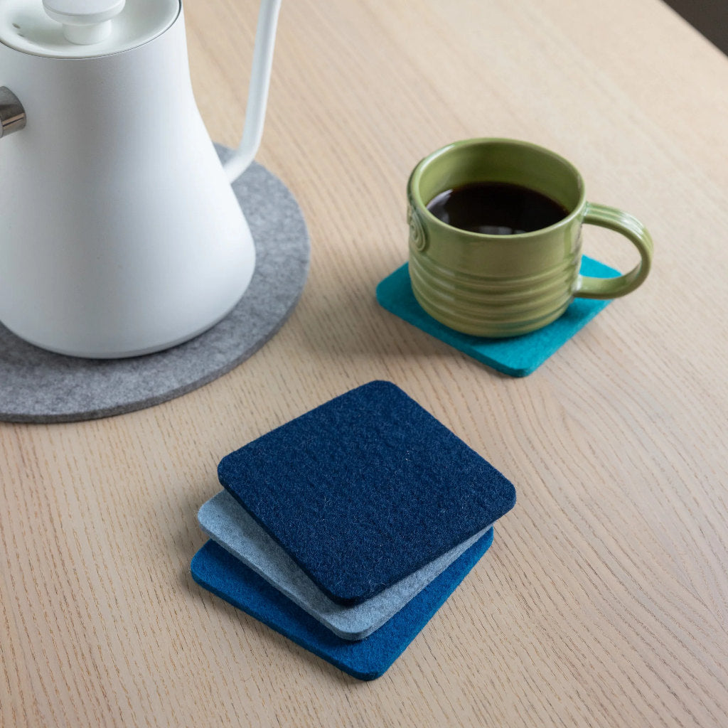 Graf Lantz Bierfilzl Merino Coasters in Ocean styled in a home setting