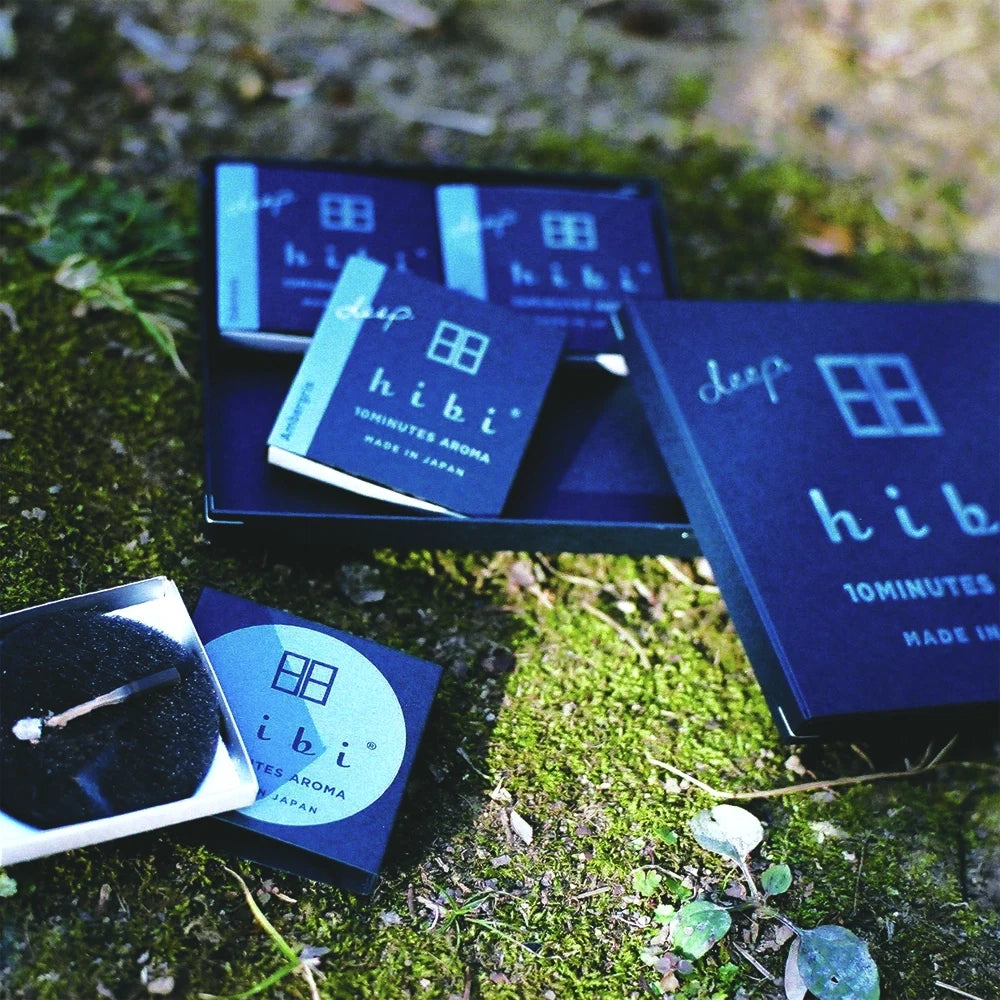 Gift Box of 3 hibi deep fragrance incense matches on grass