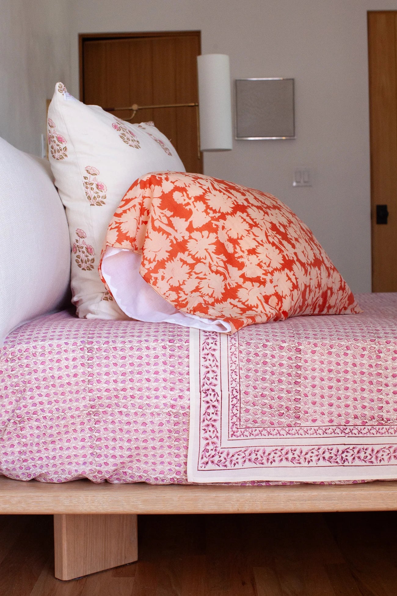 Hand Block printed Cotton Pillowcase Set | Hot Floral
