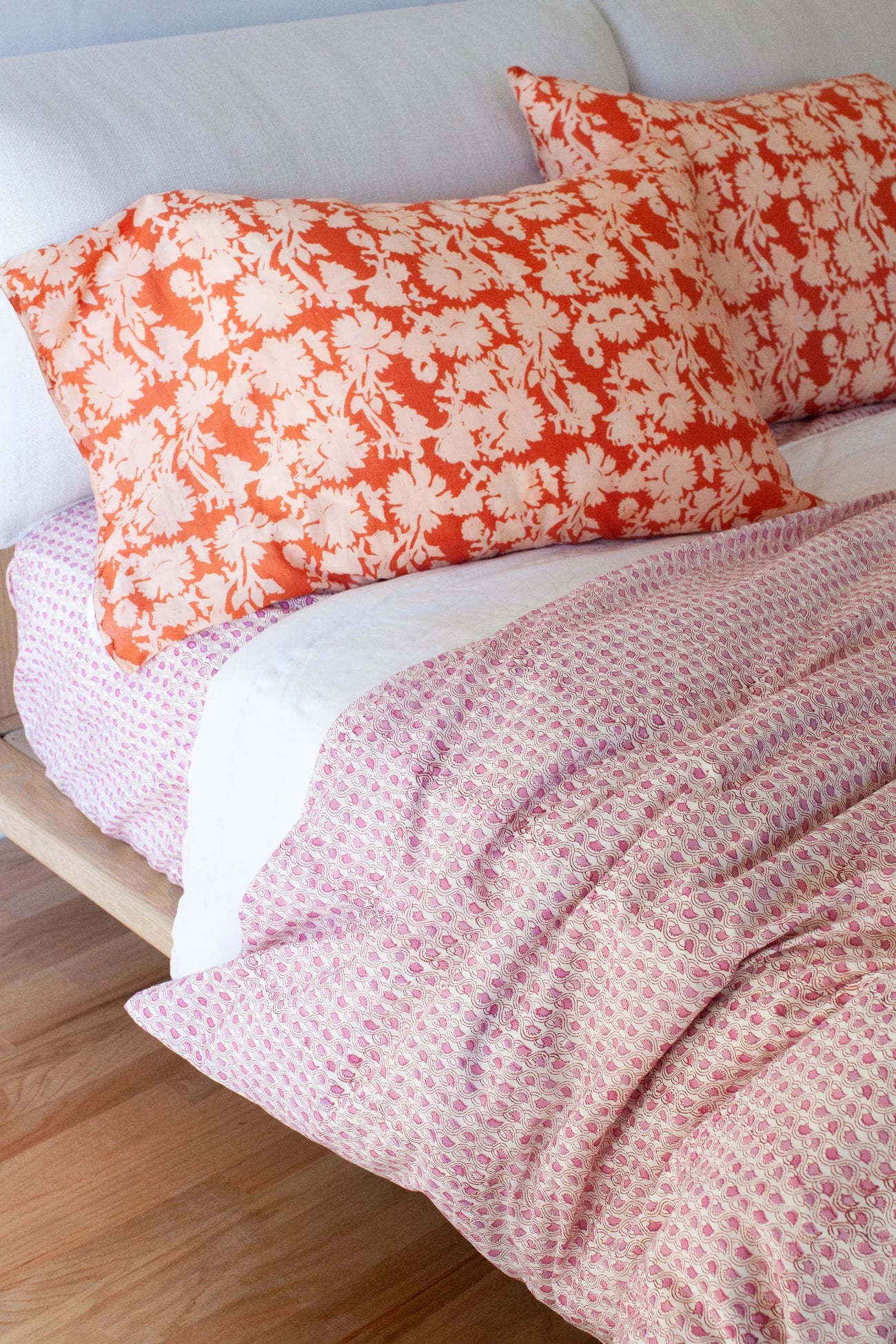 Hand Block printed Cotton Pillowcase Set | Hot Floral