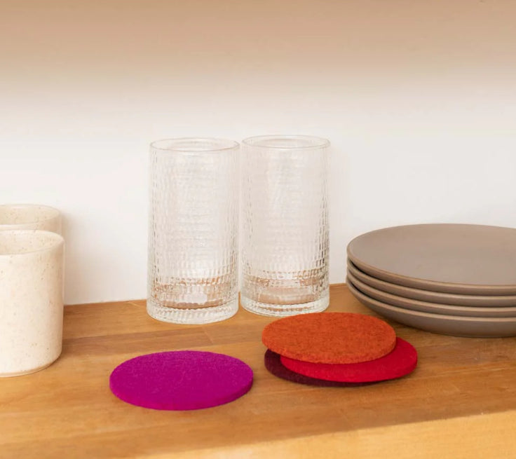 Bierfilzl | Merino Round Coaster | Multi 4pc Bordeaux