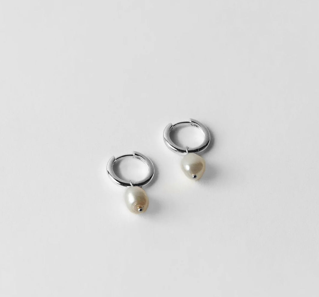 Pearl Hoops in Sterling Silver