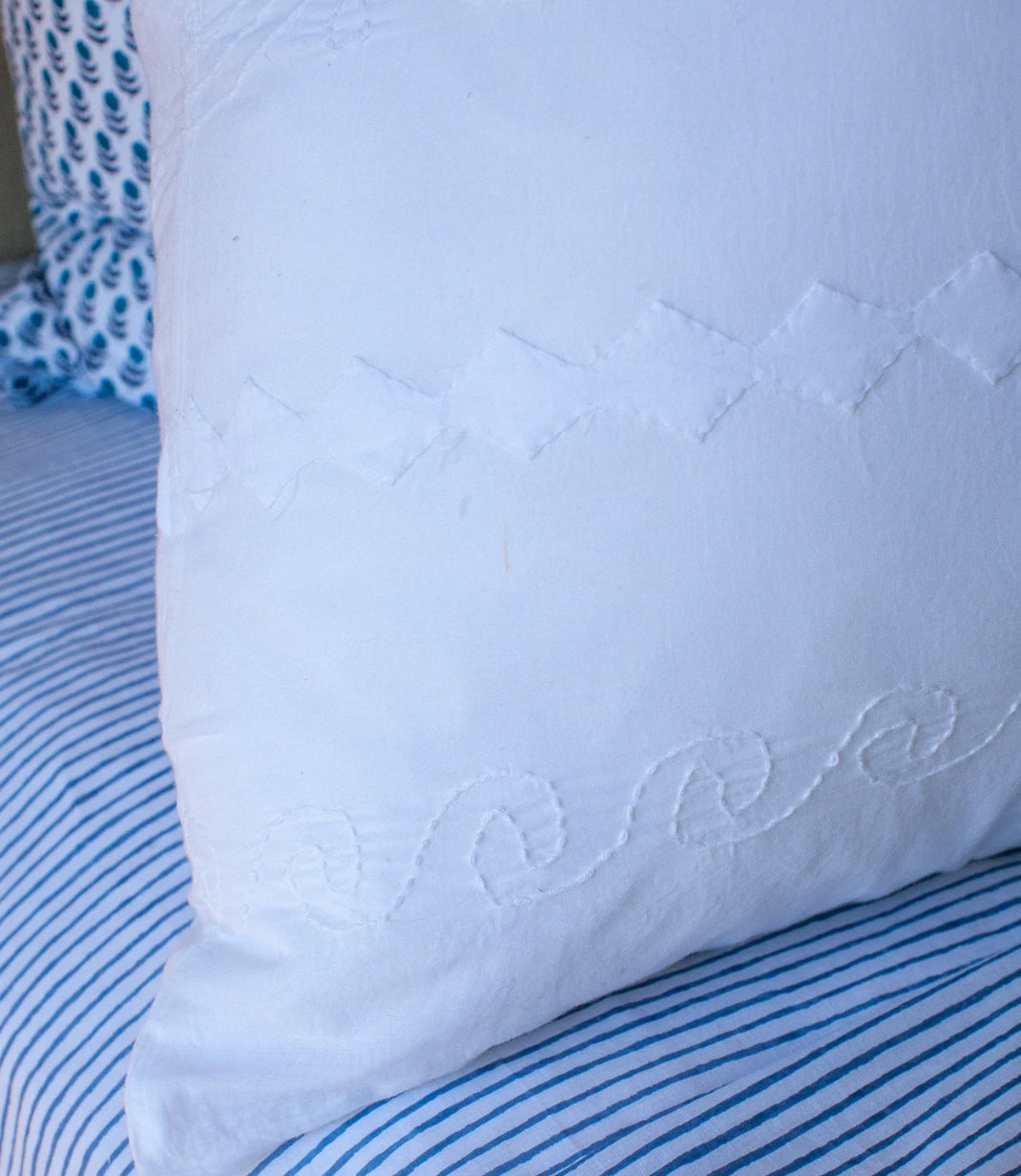 Cotton Pillowcase Set | White Appliqué