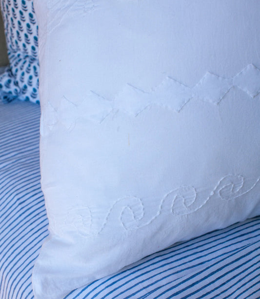 Cotton Pillowcase Set | White Appliqué
