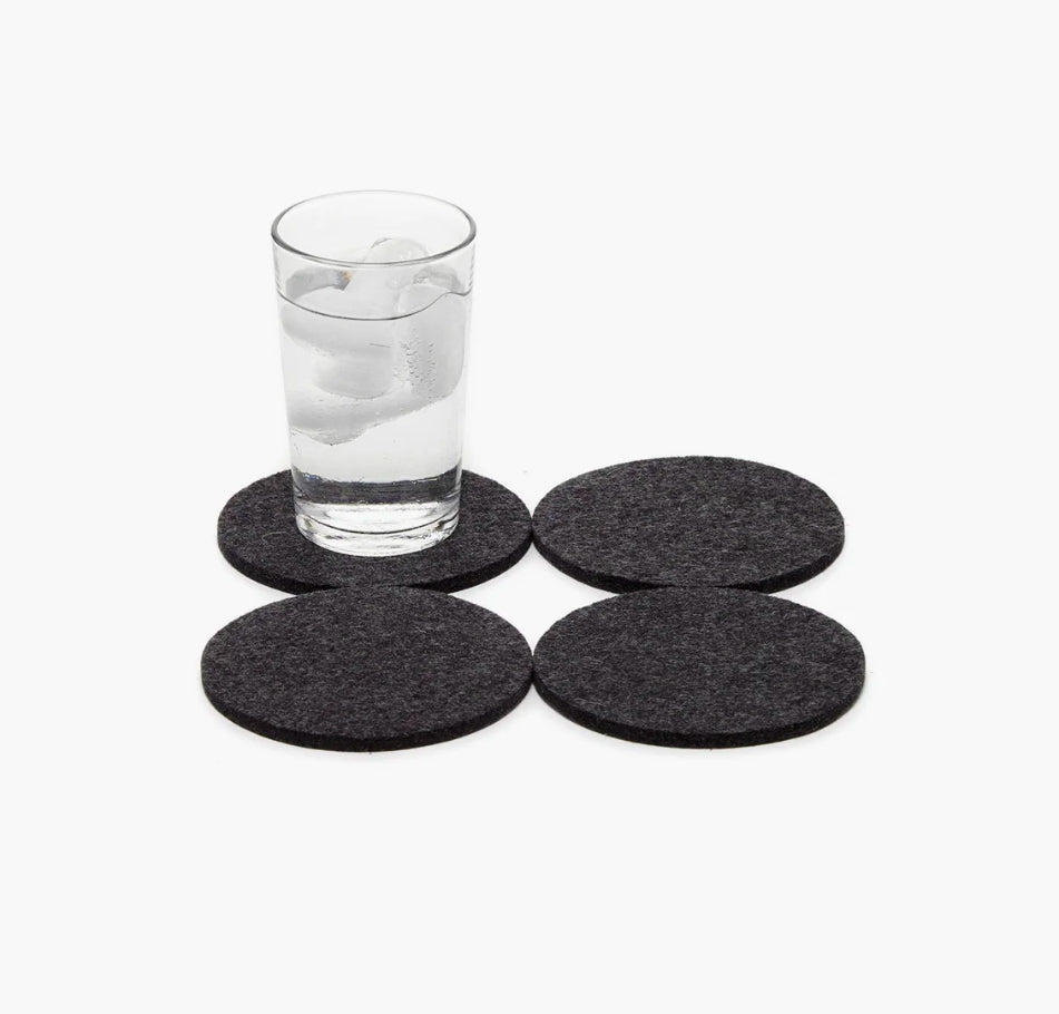 Bierfilzl Merino Round Coaster | Solid 4pc | Charcoal