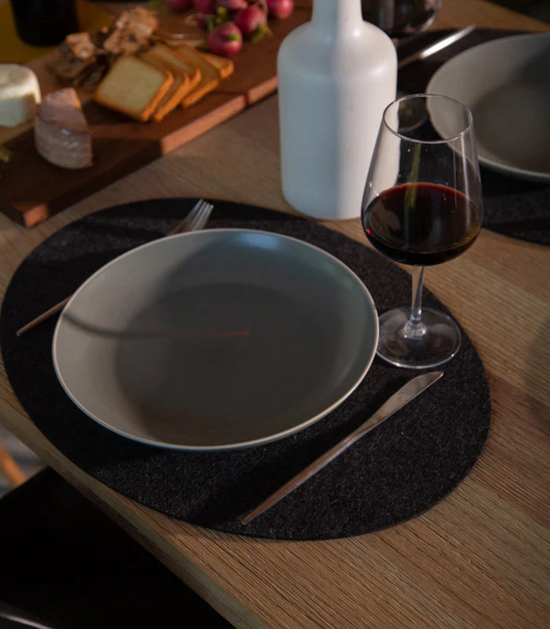 Merino Wool Oval Placemat | 4 Pack Set | Charcoal