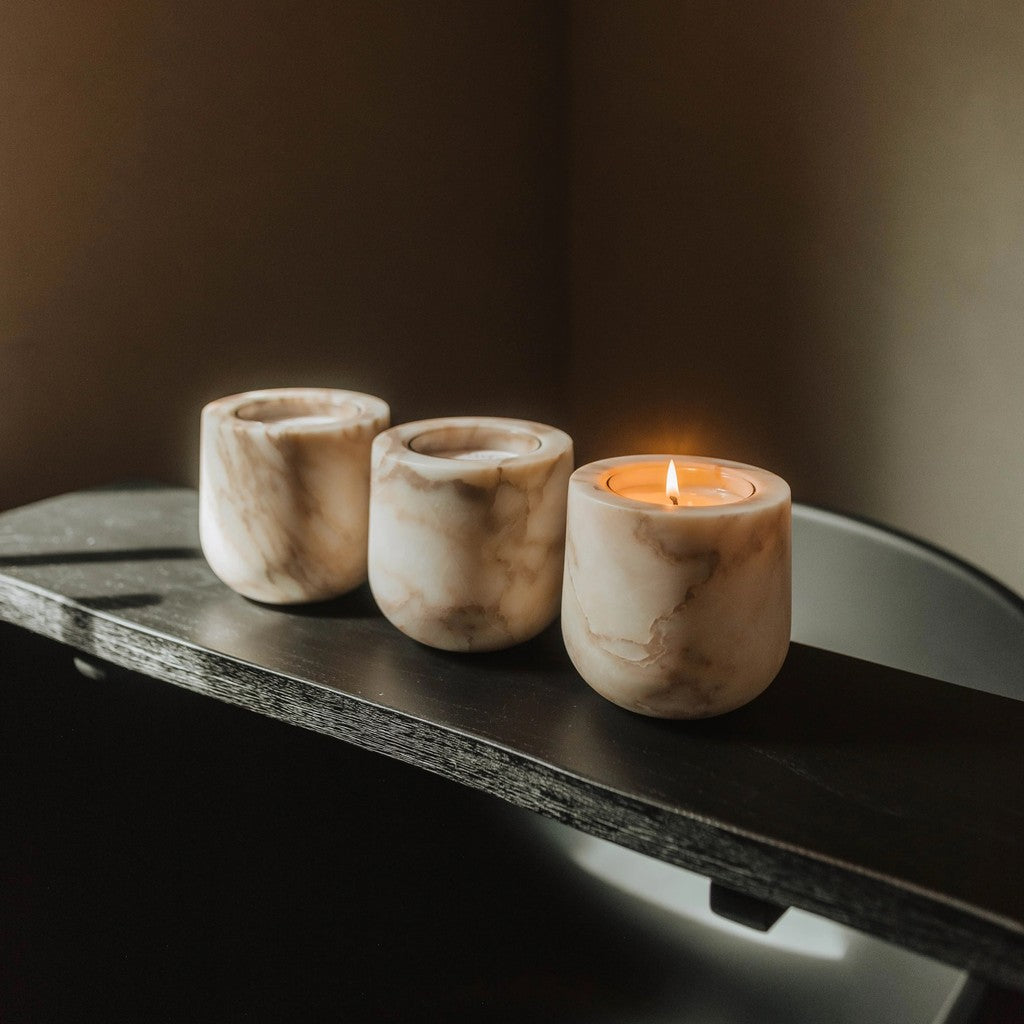 Marble-patterned candle vessel from Last Candle Co