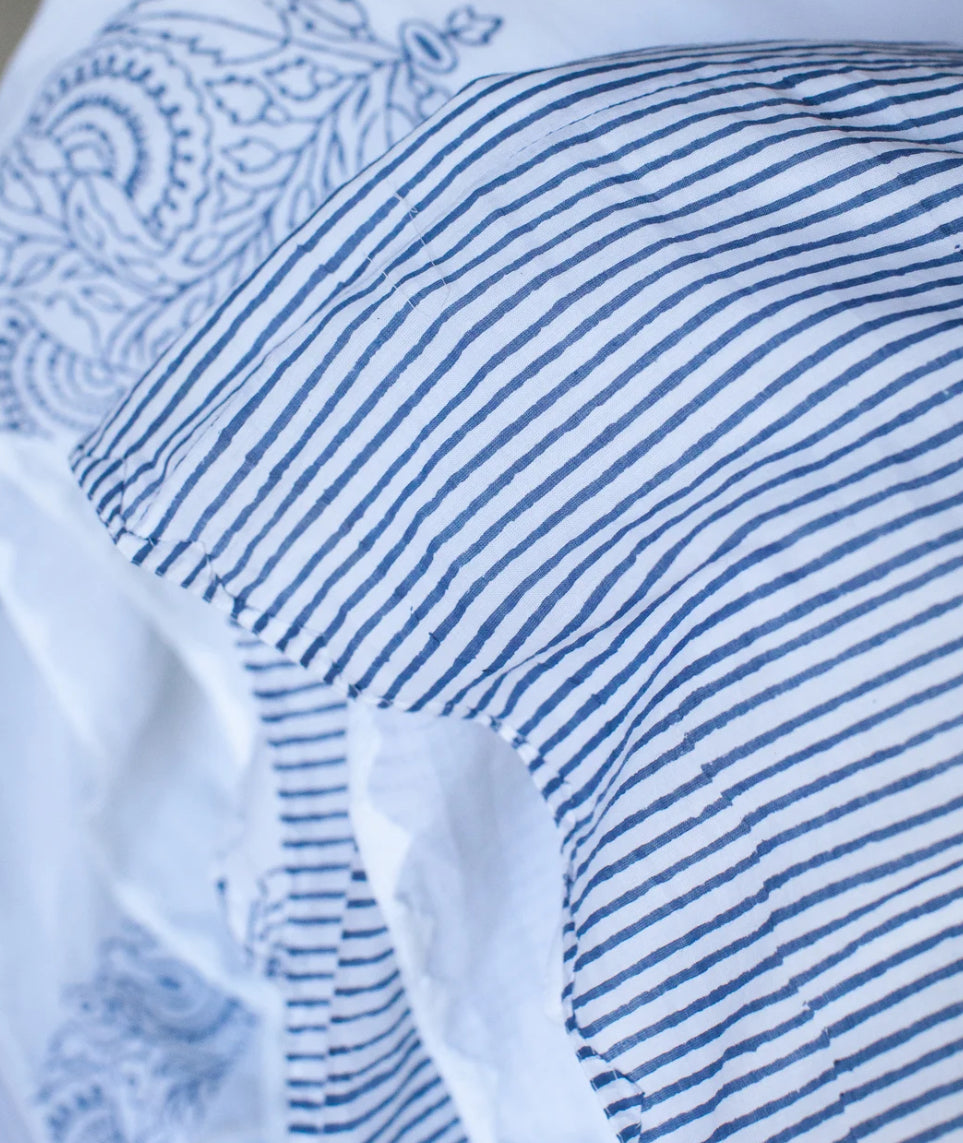 SS25 - Kerry Cassil - Hand Block Printed Cotton Pillowcase Set | Indigo Stripe - 2