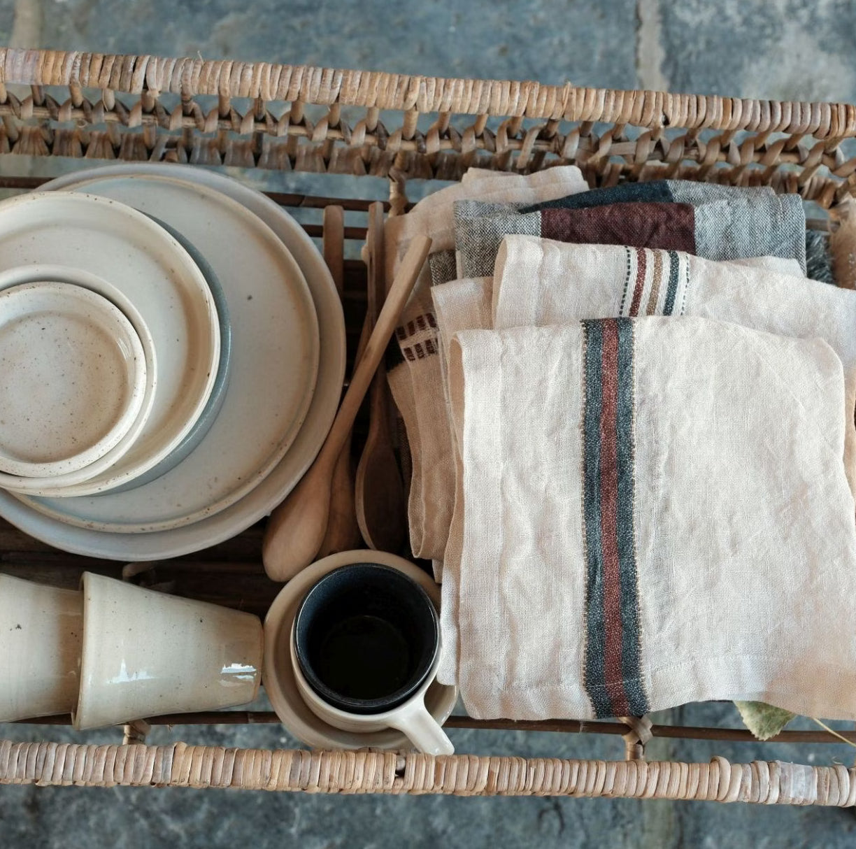 SS25 - LIBECO - Perry Napkin | 2pc Set | Railroad Stripe - lifestyle 3