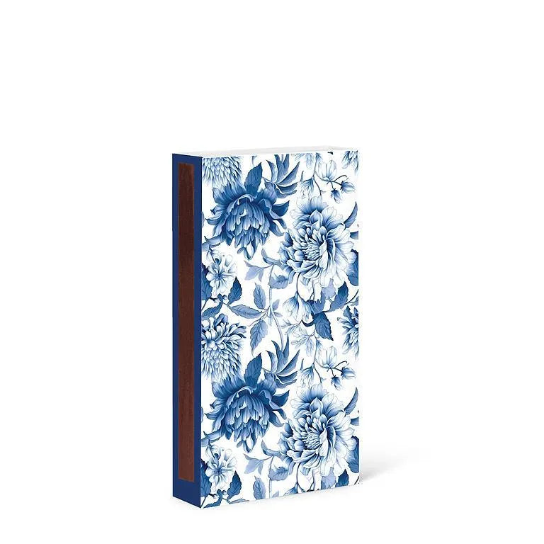 Floral patterned box with blue flowers on a white background