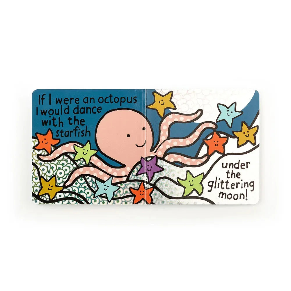 Children's book with an octopus and starfish illustration on a white background