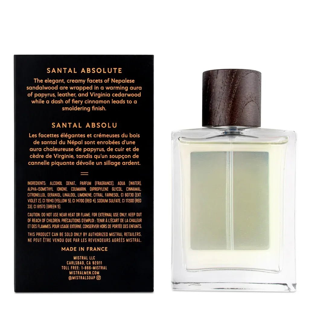 Perfume bottle with a black label on a white background