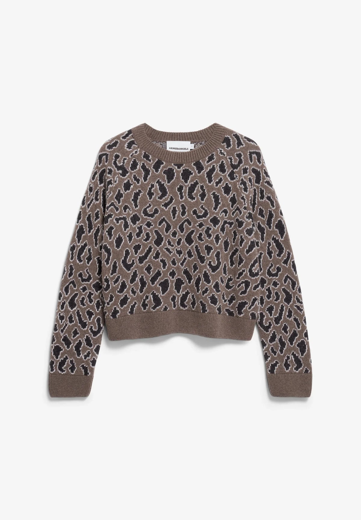 ARMEDANGELS Canada Cropped Sweater in Brown with Bold Leopard Print Design in Kelowna