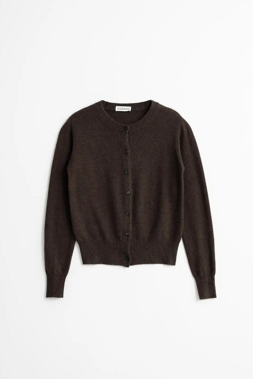 Dinadi dark brown cardigan with button closure and long sleeves for cozy layering in Kelowna and Canada