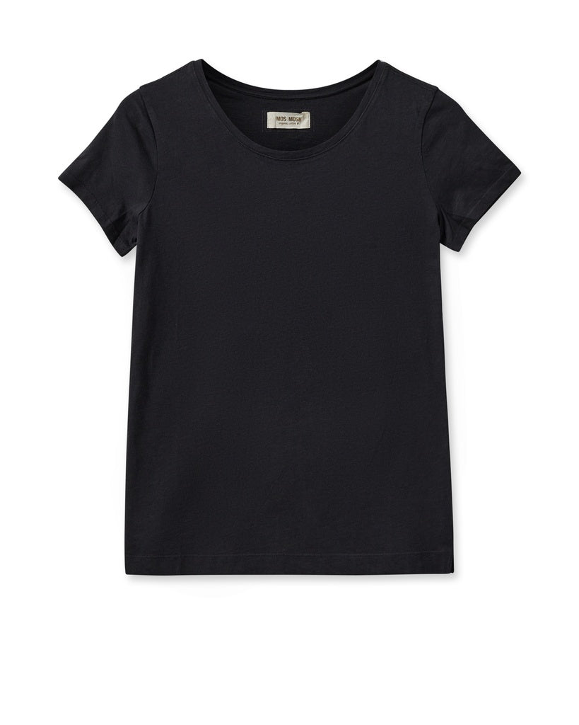 Flat lay of the MOS MOSH Canada Arden Organic Crewneck T-Shirt in white, back view, on a plain background
