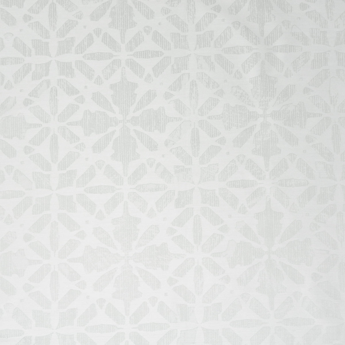 Close-up swatch of the Aura jacquard, showing a tonal white and pale grey geometric star pattern.