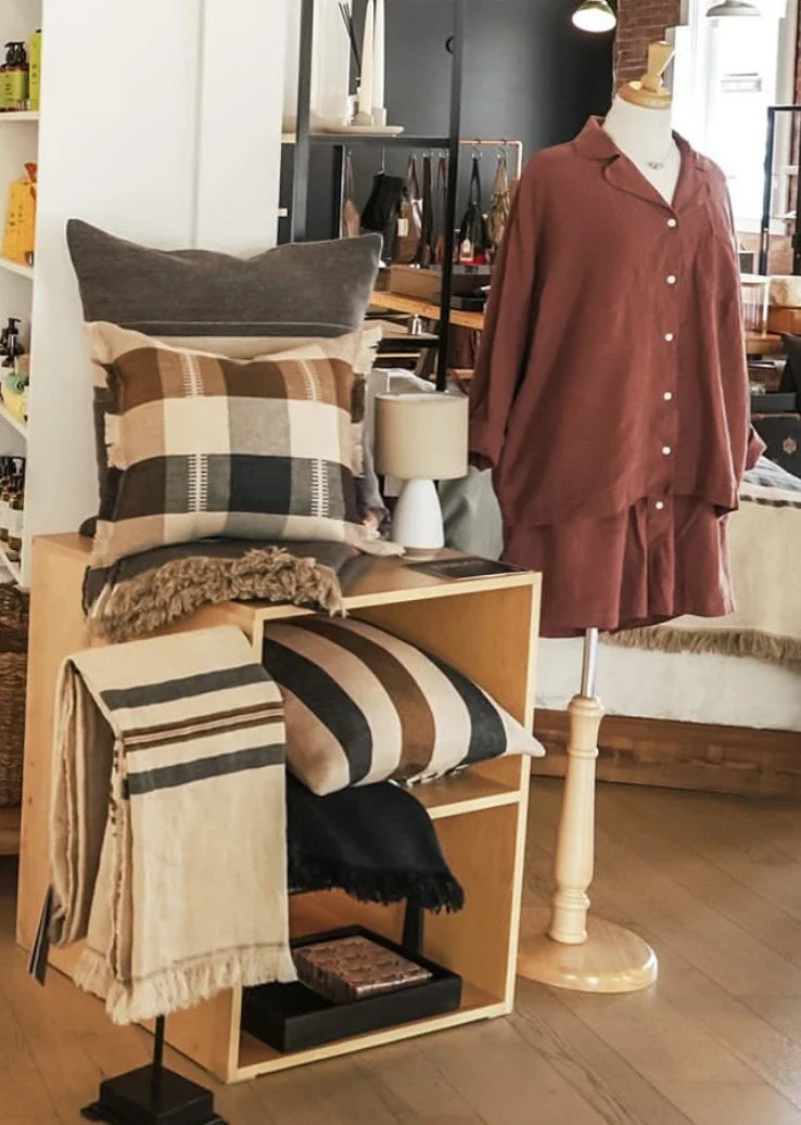 Libeco Throws and Pillow, Shelter Linen Pajama Set