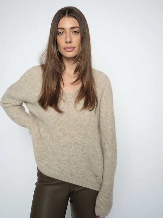 Thora V-Neck Knit Sweater in Feather Grey - MOS MOSH Canada