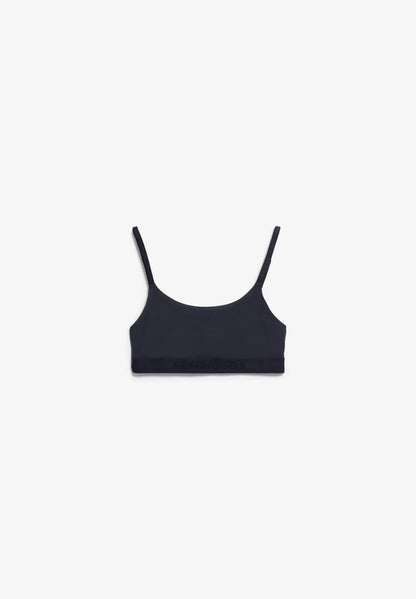 black bra made from natural fabric TOVAA Bralette - ARMEDANGELS Canada flat lay of black bra in Kelowna