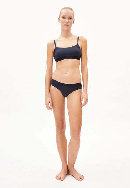 navy blue bra TOVAA Bralette - ARMEDANGELS Canada night sky colour bra on model front view in Kelowna