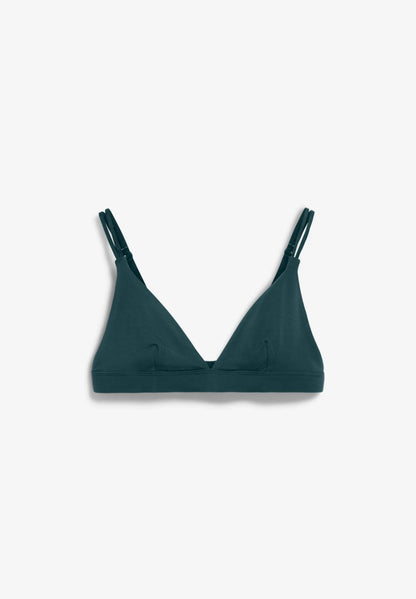 OSILAA Triangle Bralette – ARMEDANGELS Canada in teal stone front flatlay