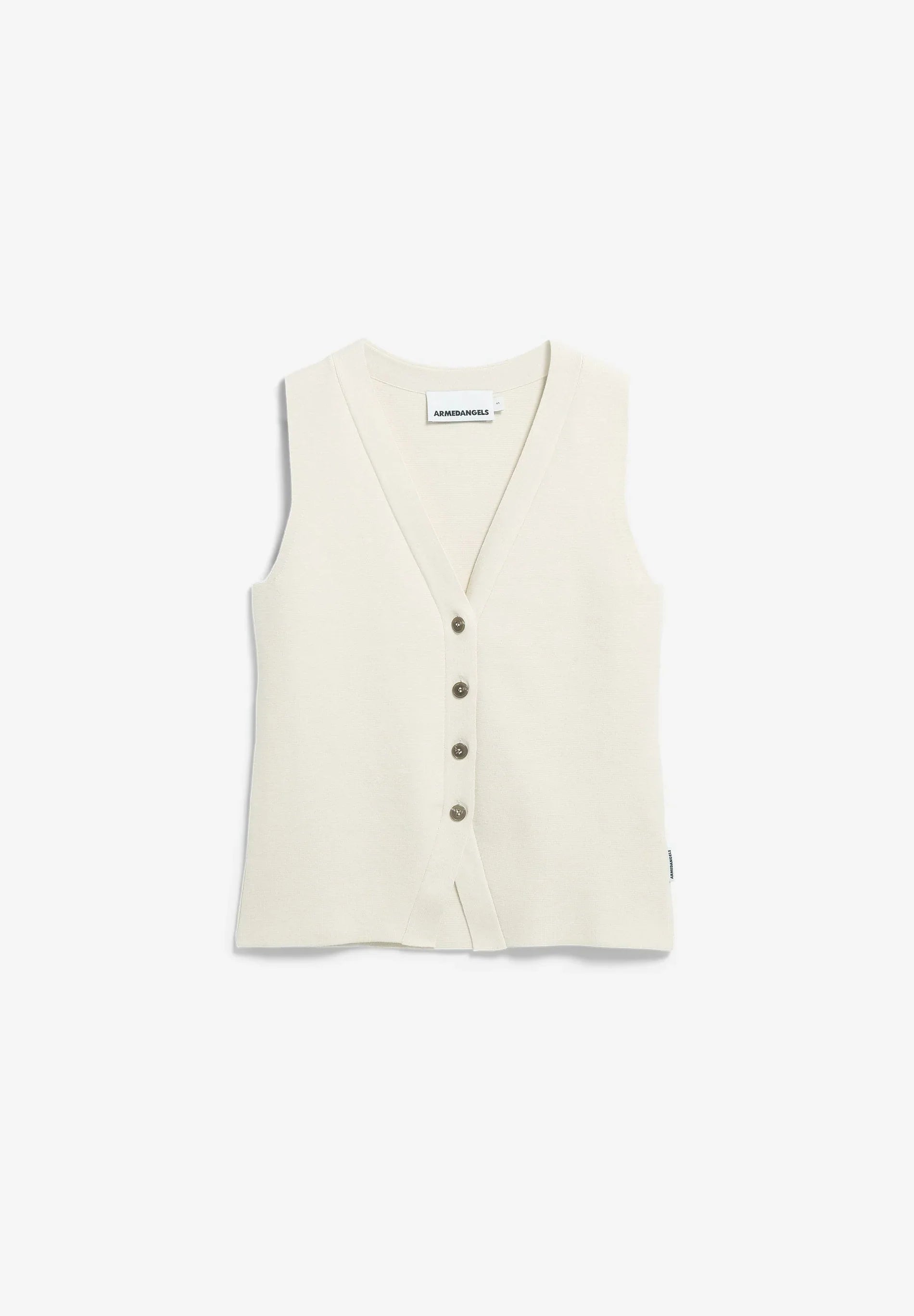 Compact Buttoned Knit Vest in Oatmilk - ARMEDANGELS Canada front flatlay image