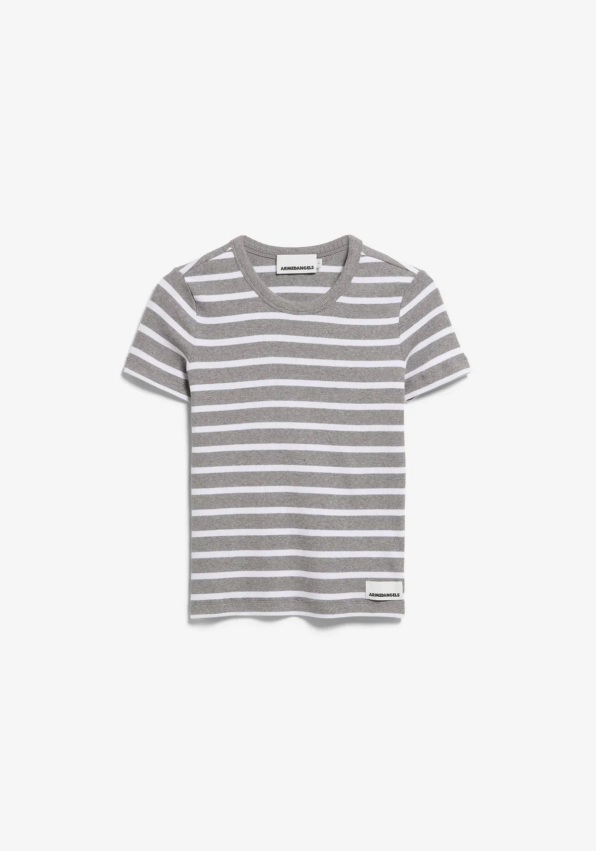 women's ARMEDANGELS Canada KARDAA Ribbed Stripes T-Shirt, front flatlay shot in Kelowna organic cotton