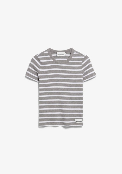 women's ARMEDANGELS Canada KARDAA Ribbed Stripes T-Shirt, front flatlay shot in Kelowna organic cotton