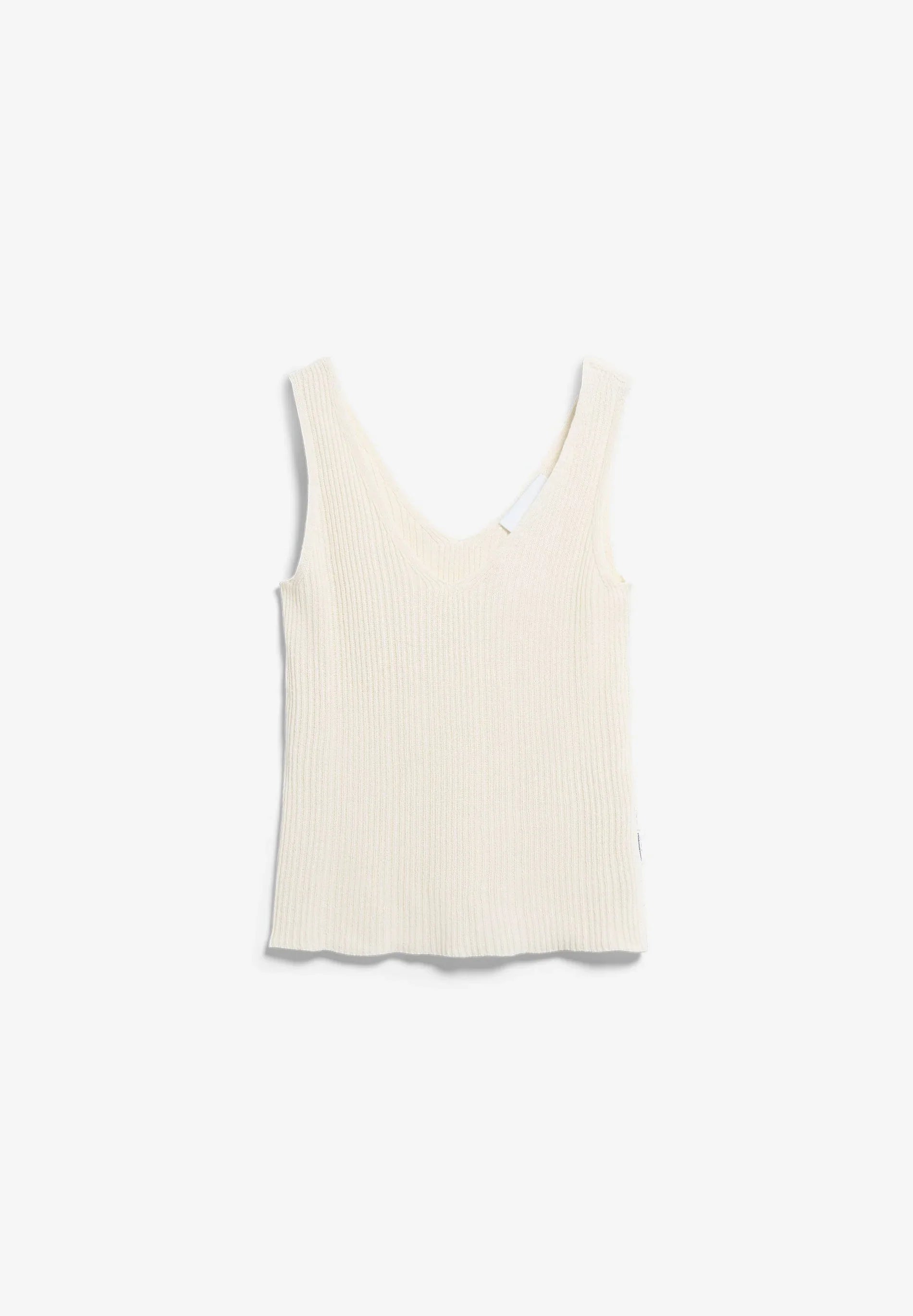 ARMEDANGELS Canada women's Linen Blend Knit Top in Undyed natural front flatlay shotl in Kelowna