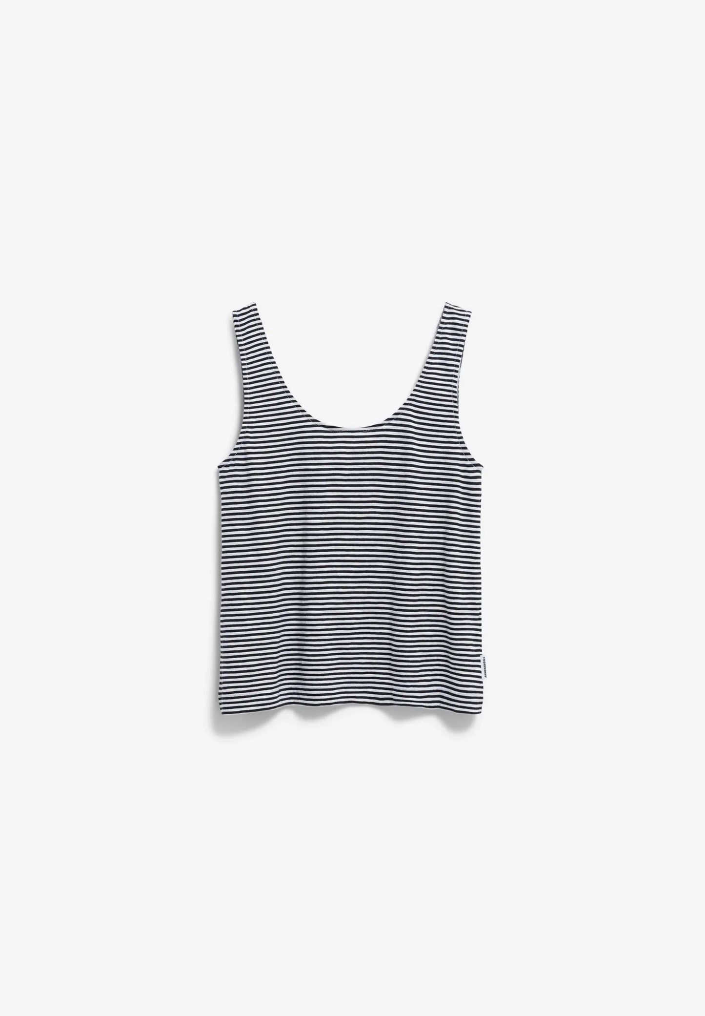 women's ARMEDANGELS MINAAMI LITA TOP in Black-Oatmilk, front flatlay on white background in Kelowna