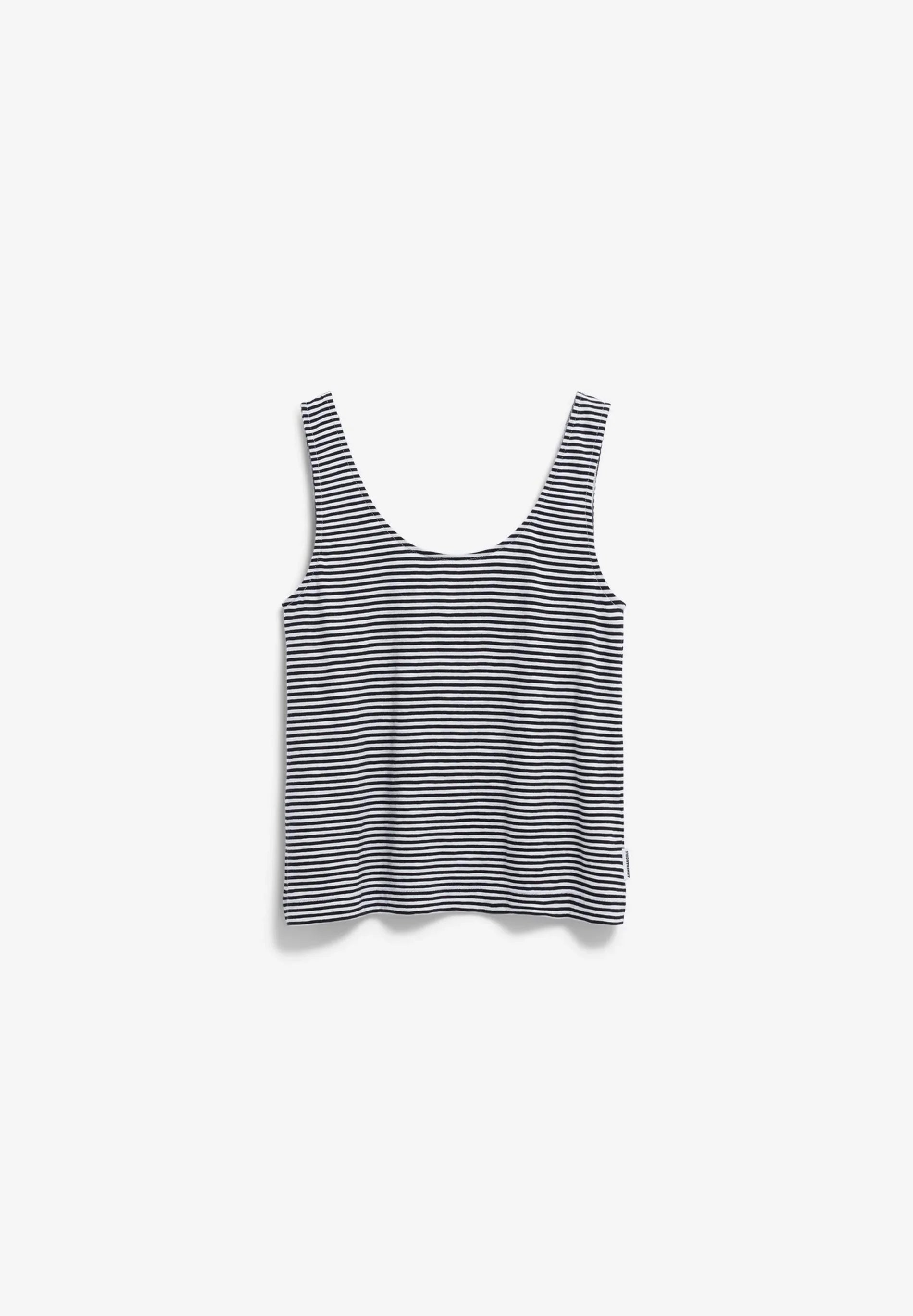 women's ARMEDANGELS MINAAMI LITA TOP in Black-Oatmilk, front flatlay on white background in Kelowna