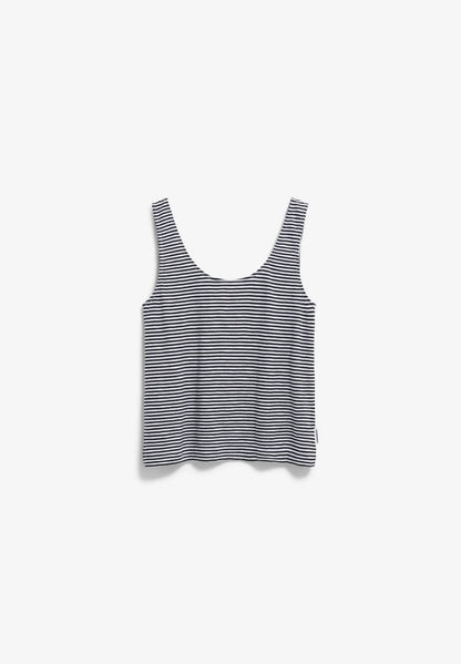 women's ARMEDANGELS MINAAMI LITA TOP in Black-Oatmilk, front flatlay on white background in Kelowna