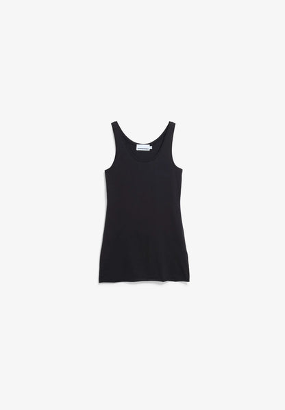 women's ARMEDANGELS Canada Single Jersey Top in Black,flatlay front view in Kelowna