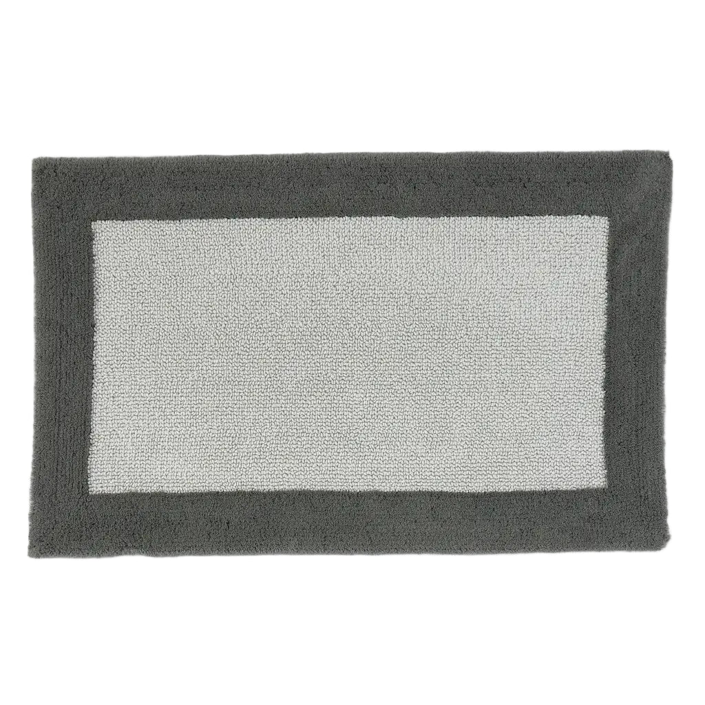 Rectangular bath mat with a dark border on a white background