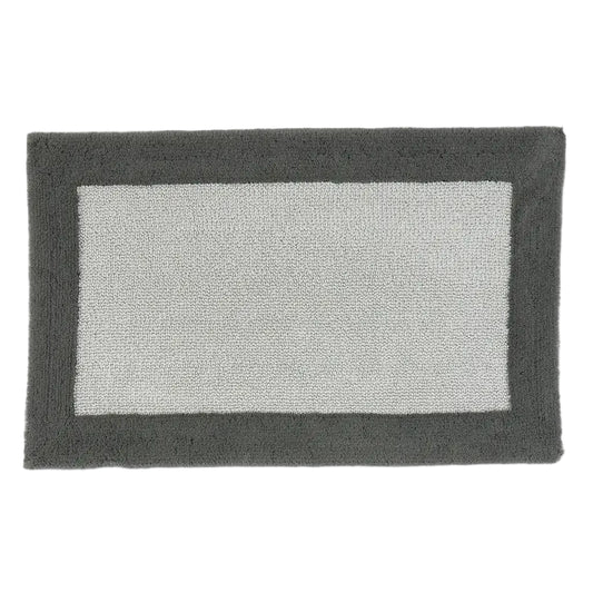 Rectangular bath mat with a dark border on a white background