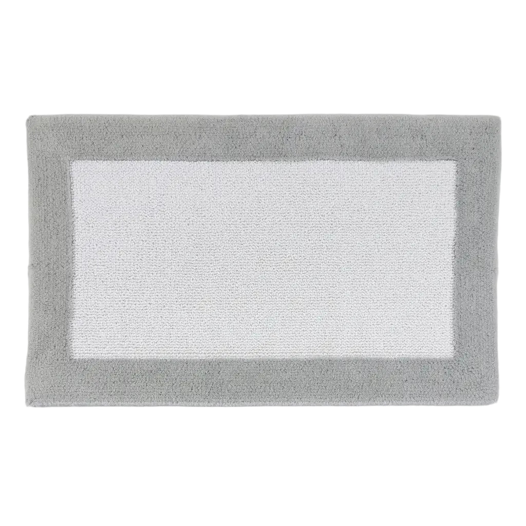 Gray bath mat with white center on a light gray background