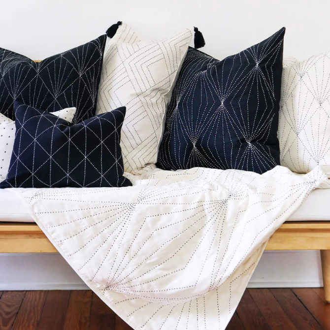 Anchal Prism Quilted Throw in Bone | 54" x 74"
