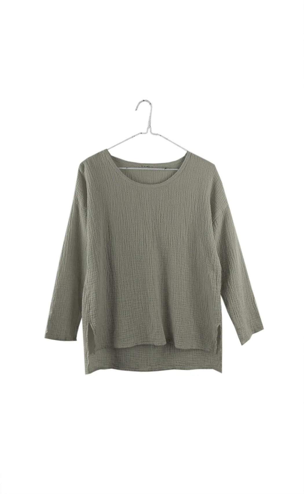 Organic Gauze Long Sleeve Top in Olive