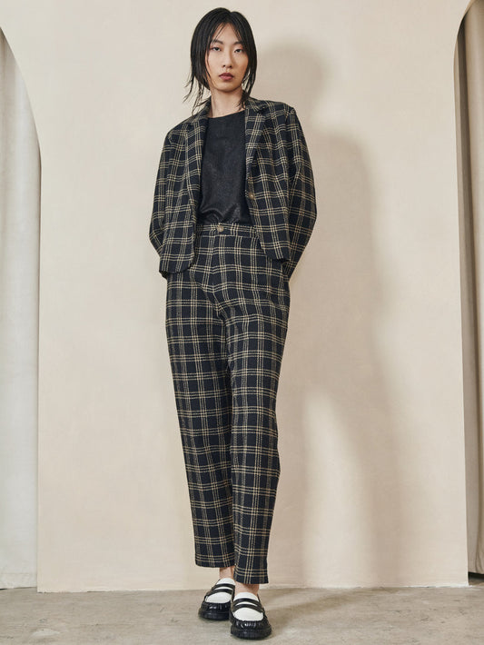 Dagg & Stacey - FW24 - Heuston Pant in Black Plaid - on model front 1
